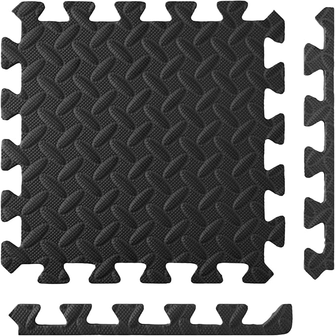 Shihanee 16 Pcs Foam Floor Baby Tiles 11.81 x 11.81 inches Foam Floor Mats Play Mats Bulk with Borders Interlocking for Kids Baby Playroom Nursery Gym(Black)