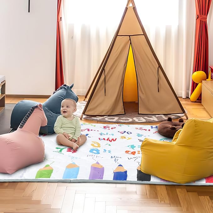 Baby Play Mat - 50 x 50, Non-Slip Cushioned, Machine Washable Crawling Mat (Alphabet)
