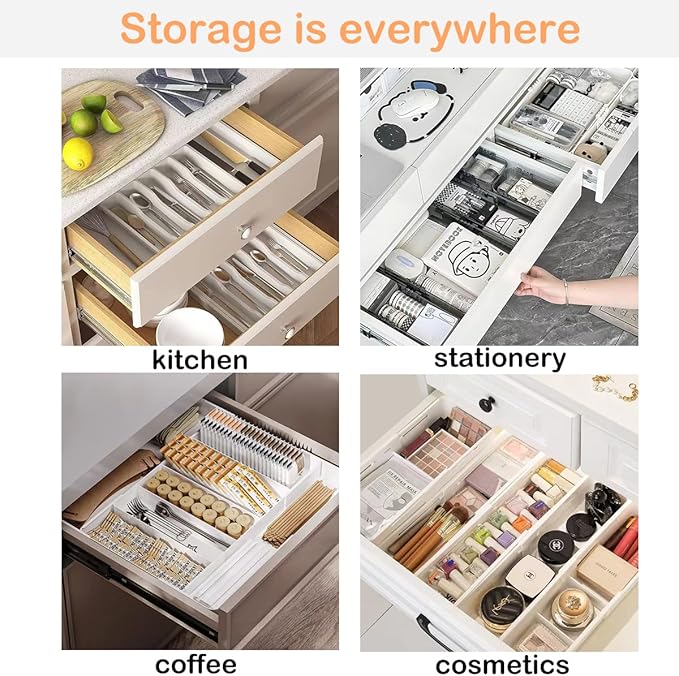 Silverware Drawer Organizer - Expandable Deep Utensil Organizer for Kitchen Drawers(Black)