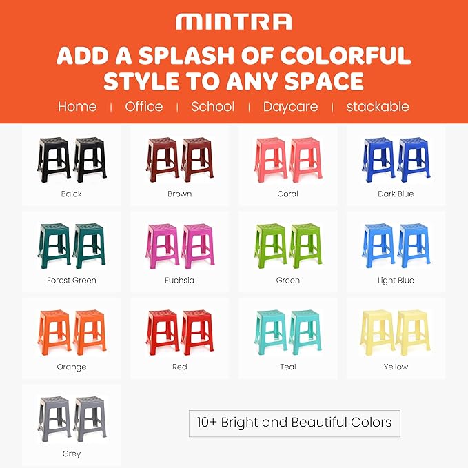 Mintra Home Light Duty Plastic Stools 2pk (12.5in Height, Fuchsia)