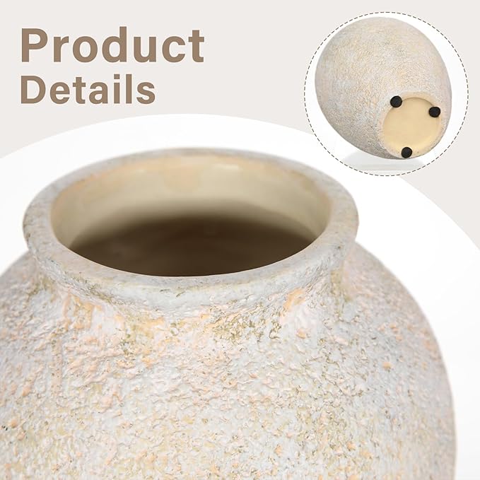 Rustic Ceramic Vase for Home Decor – 6.7" Small Decorative Beige Vases for Dried Flowers, Pampas Grass, Faux Plants – Modern Farmhouse Boho Table Centerpiece