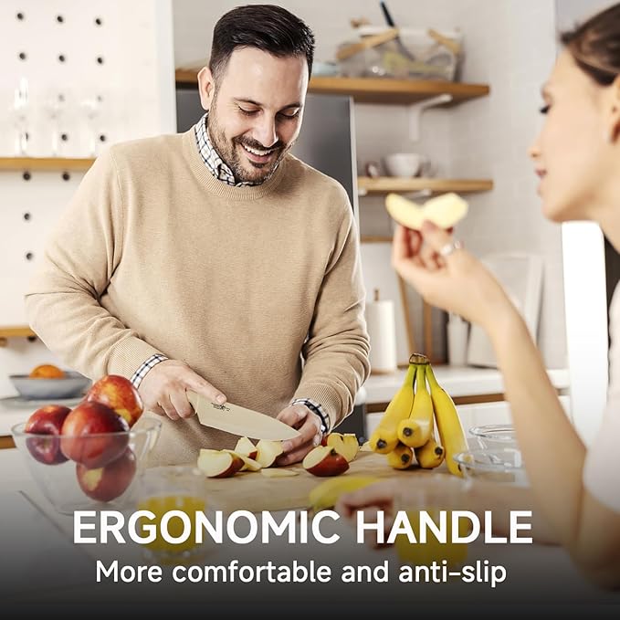 Knife Set, 12-PC Colorful Kitchen Knife Set, 6 Sharp Kitchen Knives with Covers for Cooking, Cutting&Chopping (Beige)