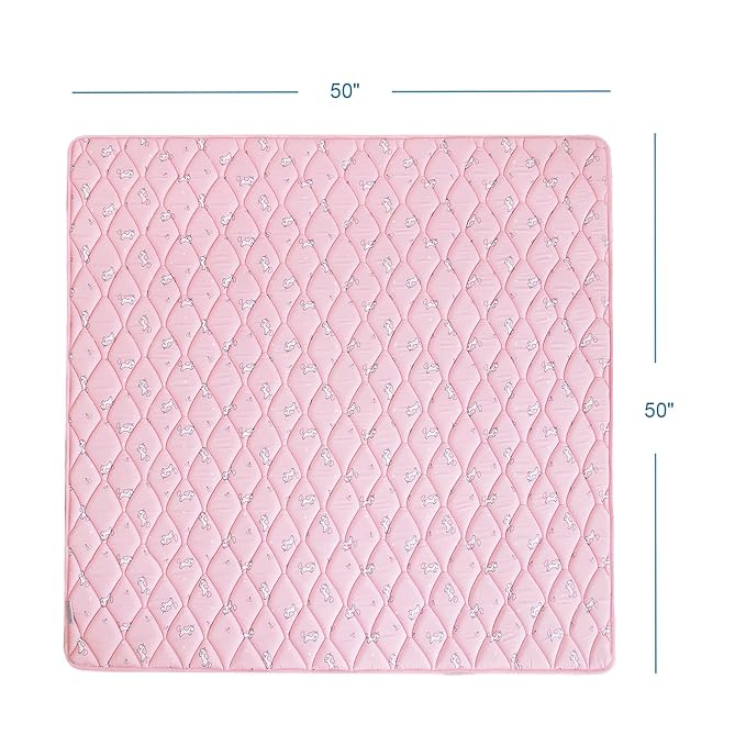 Premium Foam Baby Play Mat 50" X 50", Non-Slip Cushioned Play Mat for Babies & Toddlers, Easy Clean, Pink Print