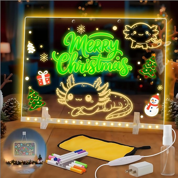 Lumiboard LED Drawing Board, LED Note Board, Acrylic Dry Erase Glowboard with 4 Modes & 7 Colors Light Include Adapter, Led Doodle Board for Kids, Halloween or Christmas Decorations (Large)
