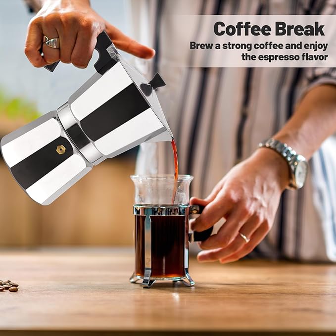 3 Cup Aluminum Moka Pot Classic Stovetop Espresso Coffee Maker 150ml 5oz Coffeemaker Percolator Mocha Pot Greca Coffee Maker Cafe Makers for Italian and Cuban Café Brewing Silver