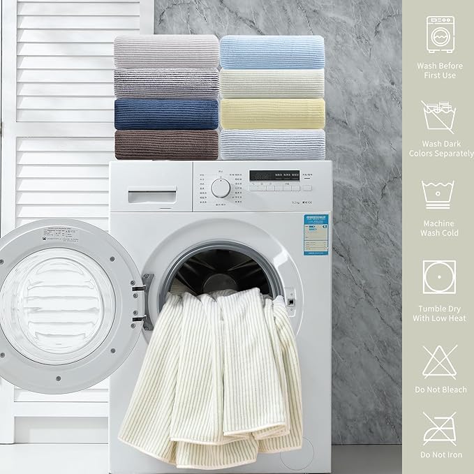 8-Piece Premium Towel Set for Bathroom|2 Oversized Large Bath Sheet,2 Hand Towels,4 Washcloths|Soft Cozy Highly Absorbent Fast Dry Microfiber Shower Towel Set for Hotel Bathroom Essentials,Green White