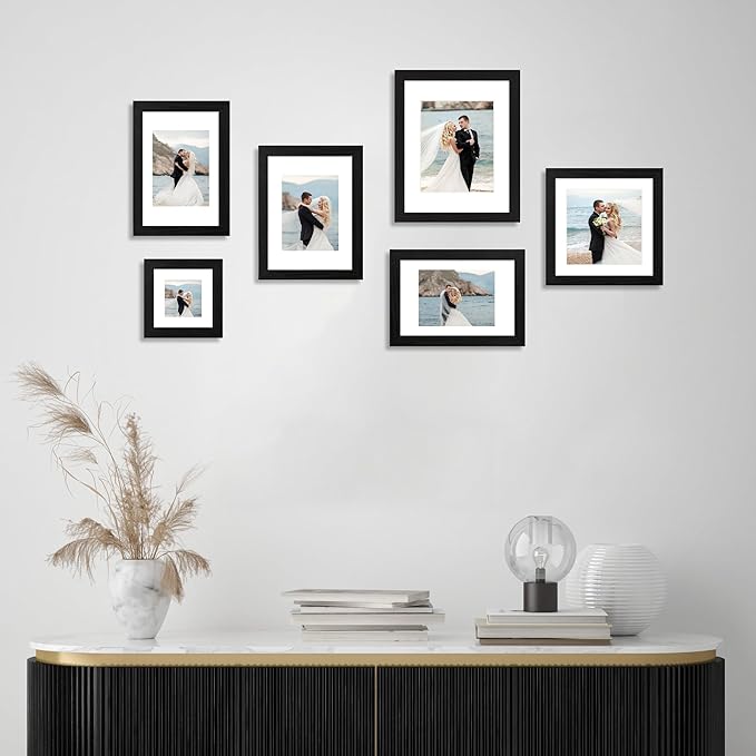 9x12 Picture Frame Set of 4 with Tempered Glass, Black Frames Display 6x8 Picture with Mat or 9 x 12 Without Mat, Photo Frames for Tabletop Display and Wall Mounting