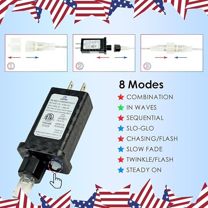 KAQ Red White & Blue Lights 115FT 300LED 4th of July Decorations Outdoor/Indoor, Extendable Plug-in Twinkle Fairy Lights Waterproof with 8 Modes&Timer Independence Day Patriotic Tree Decorations