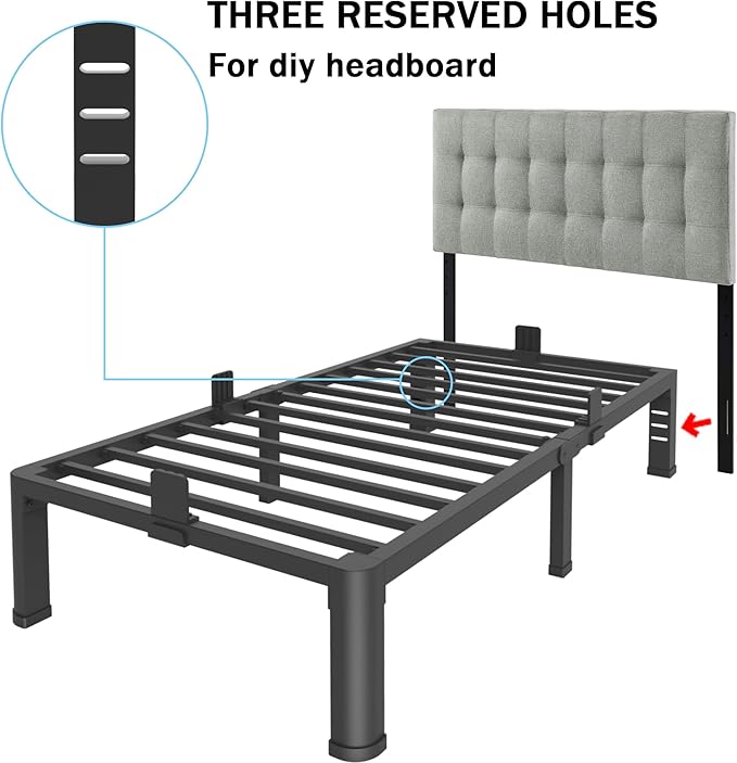 FUIOBYVV 10 Inch Twin XL Bed Frame with Rounded Corner and Headboard Hole Mattress Retainers 3500 LBS Metal Heavy Duty Steel Slats Support No Box Spring Needed Platform Noise Free Easy Assembly