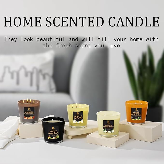 Amber Patchouli Scented Candle, Large 30oz Natural Soy Candles, 4-Wick 80 Hour Burn Time, Home Fragrance Candles Housewarming Gift for Women Men