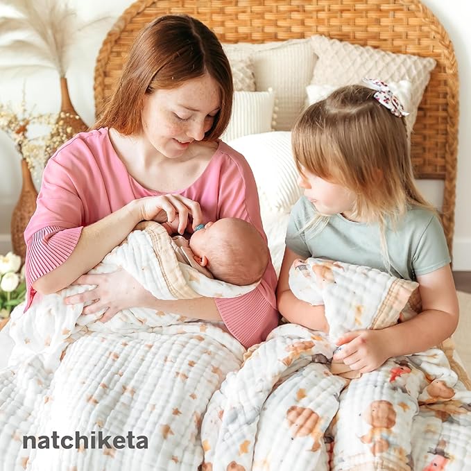 Organic Cotton Muslin Baby Blanket for Boys and Girls - Luxurious Soft Toddler Quilt for Swaddling - Gender Neutral Blankets Makes a Great Forest Friends