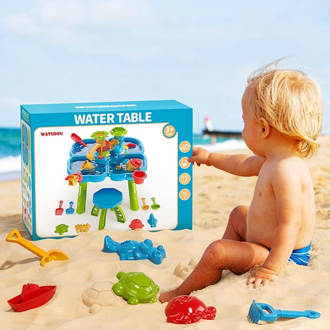 Water Table for Toddlers 3-5 Years Kids Ages 4-8, 4 in 1 Kids Summer Activity Sensory Play Outdoor Beach Backyard Sand Water Table Toys for Toddlers, Birthday Toys Gift for Boys Girls