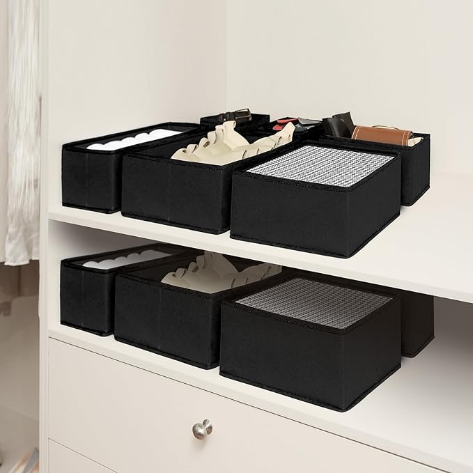 Cupic Cupid Drawer Organizer, Dresser Organizers, Foldabe Drawer Organizer Clothes, Closet Organization and Storage Dividers for Socks, Underwear and Diaper, Set of 6, Black