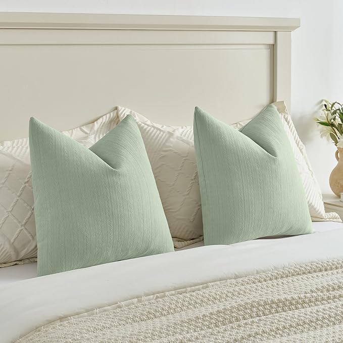 FUTEI Sage Green Decorative Throw Pillow Covers 12x20 Inch Set of 2,Soft Cozy Wheat Ear Striped Patterns Lumbar Pillow Cases,Modern Home Decor for Couch Bed Living Room