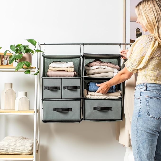 SMIRLY 6 Shelf Hanging Closet Organizer Hanging Shelves, Closet Hanging Organizer with 2 Sturdy Hooks for Wardrobe, Nursery, Storage (Beige, Inseparate)