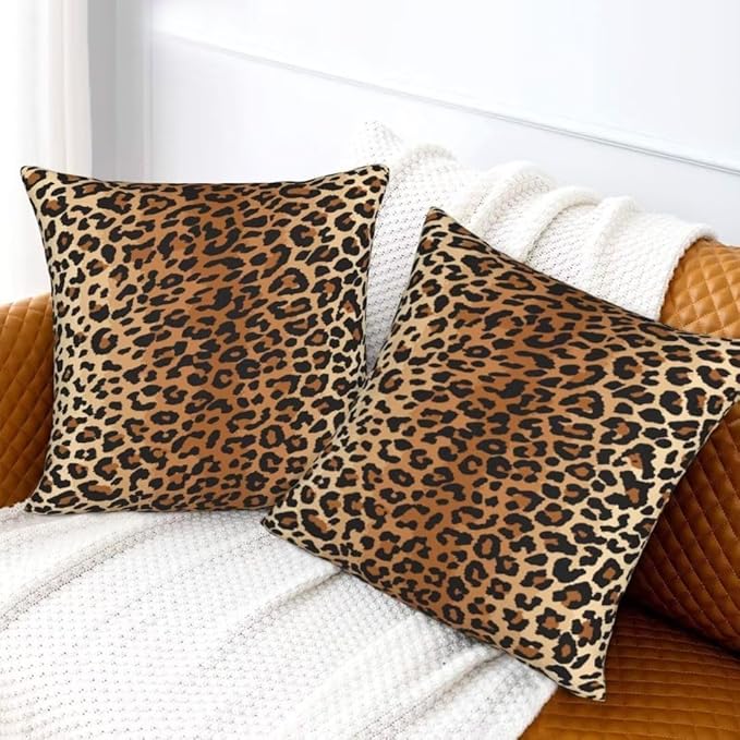 BETGINY Leopard Throw Pillow Cover 16 X 16 Inch Pack of 2, Cheetah Print Pillow Covers Square Cushion Faux Animal Skin Pillowscase for Bedroom Home Sofa Decoration