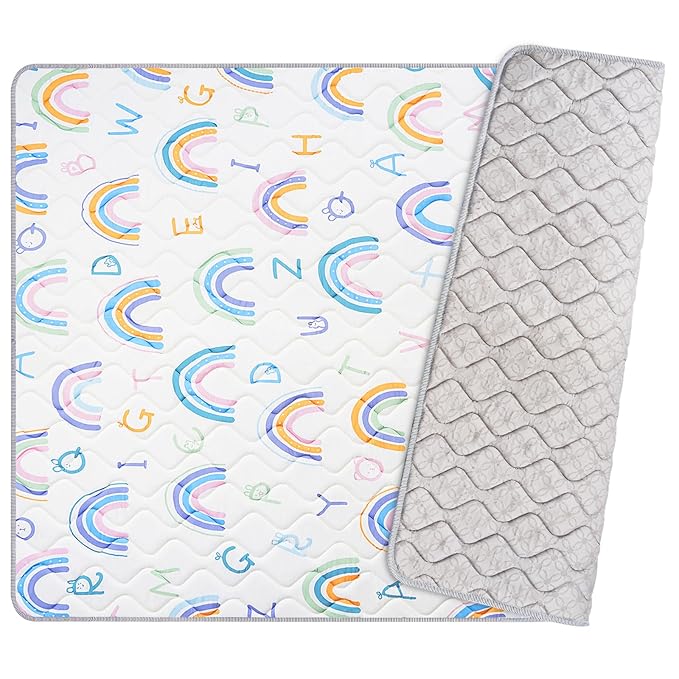 Baby Play Mat, 50’’ x 50’’ Soft Baby Floor Mat Thicker Foam Play Mat for Babies, Foldable Baby Playpen Mat Crawling Mat, Non-Slip & Machine Washable, Cushioned Play Mat for Babies (Rainbow Design)