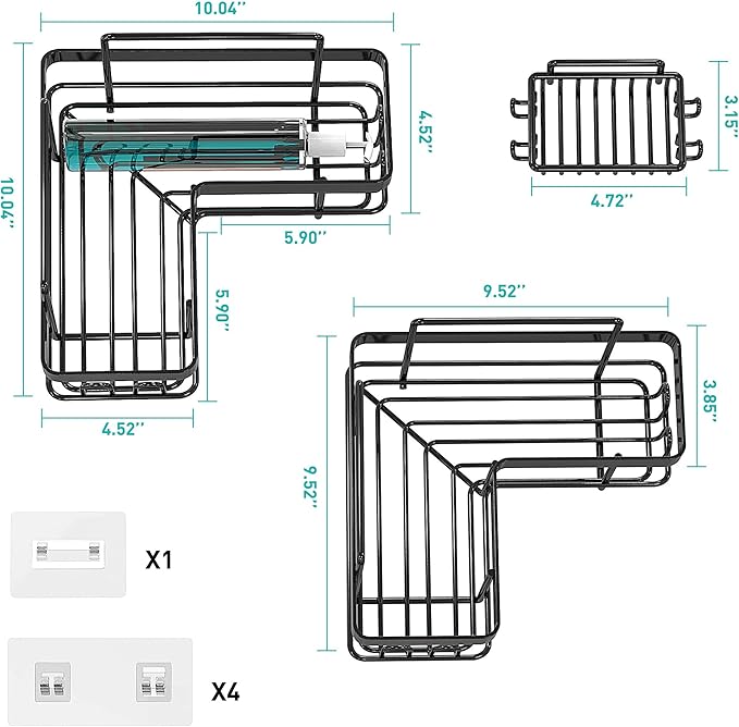 MOFOROCO 3-Pack Corner Shower Caddy Organizer Shelf, Organization with Soap Holder, Adhesive Shower Shelves Rustproof for Bathroom Shower Storage Basket Shower Accessories(Matte Black) (JLJ001)