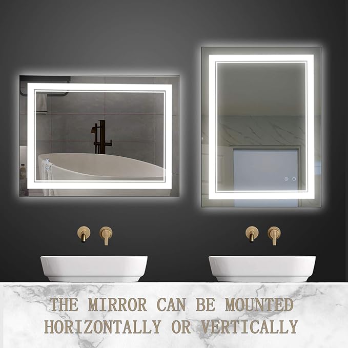 24" x 30" LED Bathroom Mirror LED Wall-Mounted Anti-Fog Mirror Bathroom Mirror with Lights LED Vanity Mirror Dimmable Lighted Bathroom Mirror