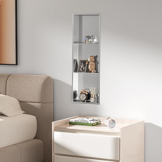 Stainless Steel Shower Niche 12" X 36", Bathroom Wall Niche Three-Tier, No Tile Needed Recessed Shower Shelf for Bathroom Storage, Brushed Nickel