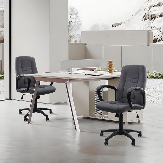 CLATINA Grey Fabric Office Chair Breathable Executive Desk Chairs, Cloth Comfortable Adjustable Height Mid Back Swivel Rolling Computer Task Chair for Home Office, Conference, Study, Work, 2 Pack