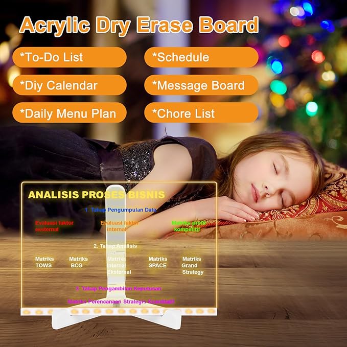 Led Note Board with Colors, 11.8 X 7.9” Acrylic Dry Erase Board with Light, Light Up Dry Erase Board with Adjustable Stand, Led Board White Board with 14 Pen for Office School Home
