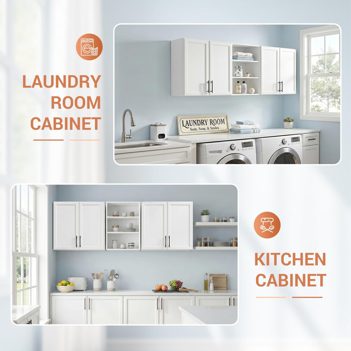 NEWOWNDS 62.8" W Laundry Wall Mounted Cabinets with Adjustable Shelf