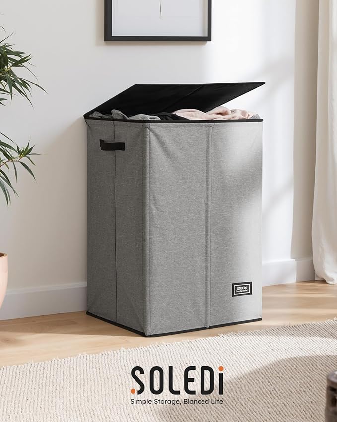 SOLEDI Laundry Hamper with Lid 130L Large & Tall Collapsible Laundry Basket, Clothes Hamper with Bag Removable Easy to Carry, Dirty Hampers for Bedroom, Bathroom, Dorm, College, Grey