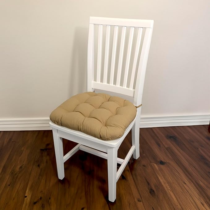 Barnett Home Decor Cotton Duck Tan Dining Chair Pad with Ties - Size Medium Size 18 Chair Pad/Jumbo - Latex Foam Fill 100% Cotton, Made in USA (Pale Bronze)