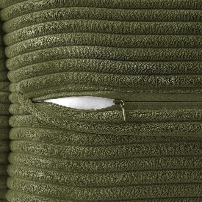 MIULEE Decorative Throw Pillow Covers for Couch Bed Livingroom 18x18 Inch Set of 2 Olive Green Boho Accent Throw Pllows Broadside Striped Patchwork Soft Corduroy Summer Pillowcases