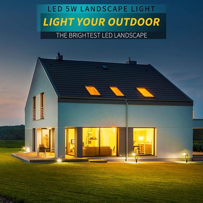 LED Landscape Lights,5W 120V AC Outdoor Pathway Garden Yard Spotlight,IP65 Waterproof Garden Flood Light,Outdoor Spotlight with Stake,UL Cord 5-ft with Plug (Pack of 4, Warm White)