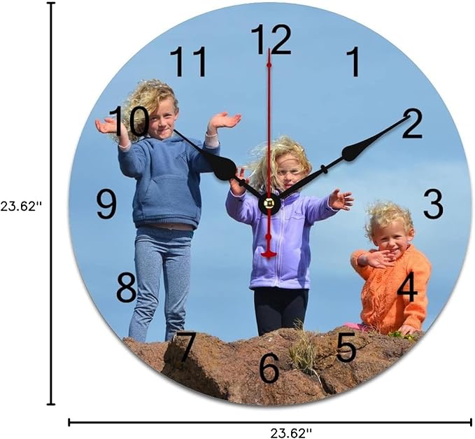 Custom Wall Clock, Personalized Wall Clock with Photo/Image Text Non-Ticking Clock Silent Customized Digital Wall Clocks Customized Gift for Living Room Kitchen Bathroom Home Decor 23.62''