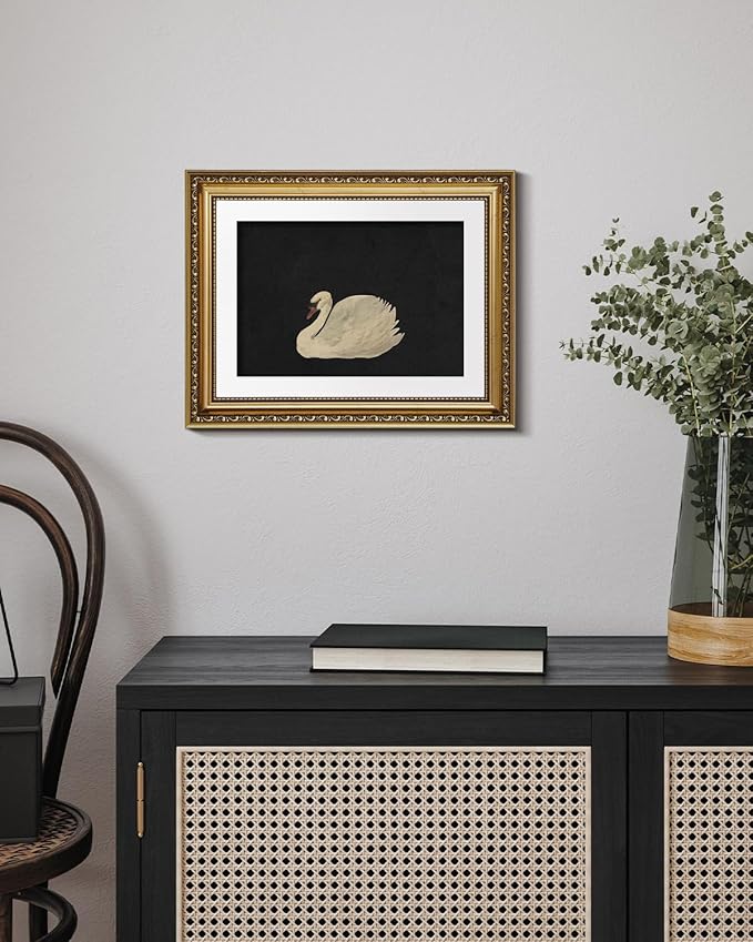 VIYYIEA Gold Framed Wall Art Canvas Print Home Decor Vintage Swan Decoration Grace Swan Art Painting Pictures Rustic Bathroom Wall Decor Animal Farmhouse Artwork for Living Room Bedroom Office 11x14in
