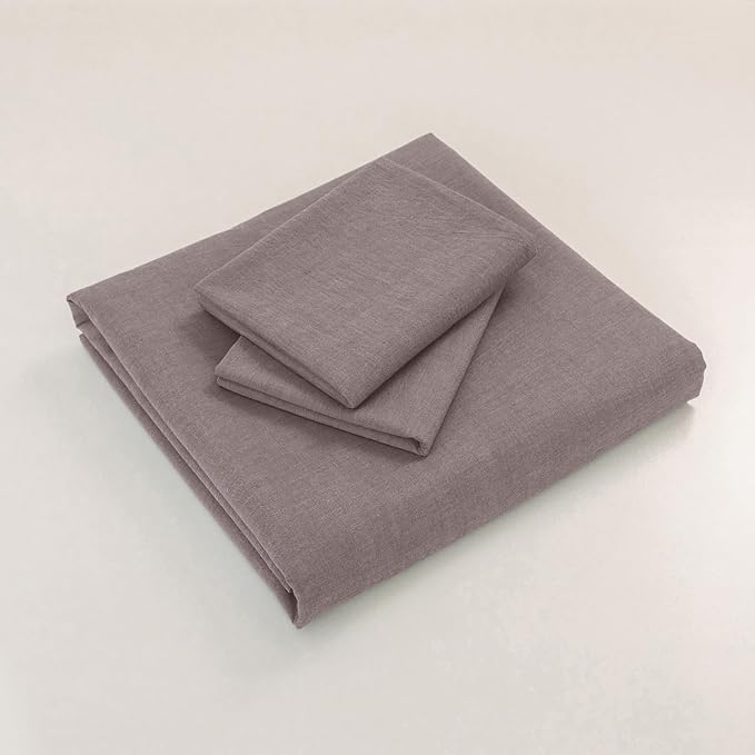 JIYUAN 100% Washed Cotton Duvet Cover Set 3 Pieces Cal King, 1 Duvet Cover 104x98 Inches(Comforter Not Included) and 2 Pillowcases,Linen Feel Bedding Set Comfy and Breathable, Heathered Mauve Brown