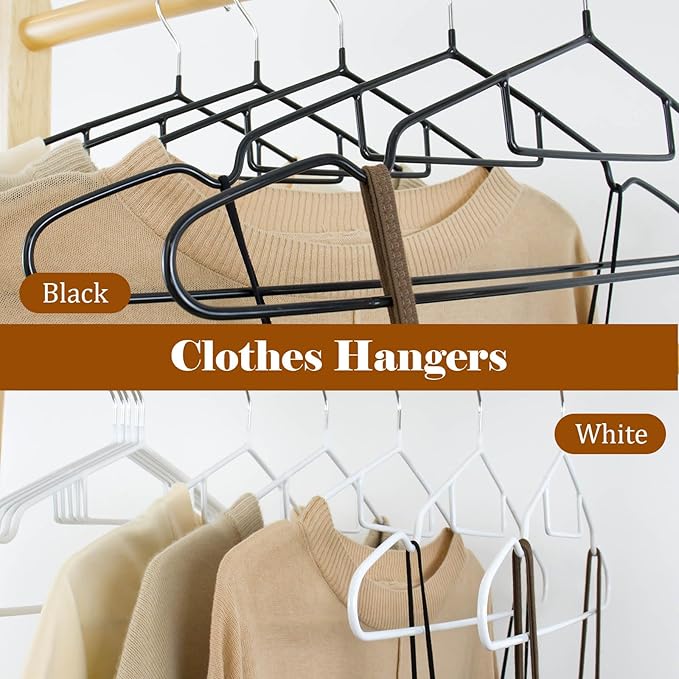 Clothes Hangers 20Pack,Black Metal Hangers with Tie Bar,Non-Slip Heavy Duty Hanger with Shoulder Notches for Dress and Camisole,Space-Saving Shirt Hanger(White)