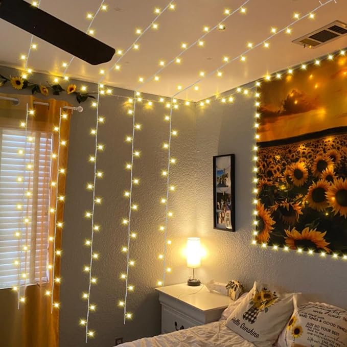 QITONG 165ft 500 LED Warm White String Lights Outdoor Waterproof, Clear Wire Christmas Light Plug-in, 8 Modes Christmas Tree Light Indoor