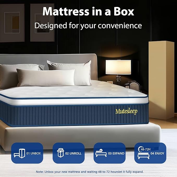 Queen Mattress 14 Inch, Medium Firm Hybrid Mattress with Memory Foam and Pocket Springs for Edge Support, Motion Isolation, Reinforced Lumbar Support