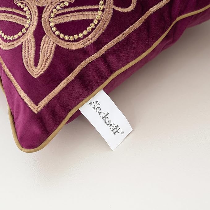 Aeckself Floral Pillow Cover 24x24 Inch, Large Luxury Velvet Embroidered Decorative Accent Throw Pillow Cover for Couch Bedroom Living Room, Burgundy Red and Gold, Yw-OBYG-Red6060