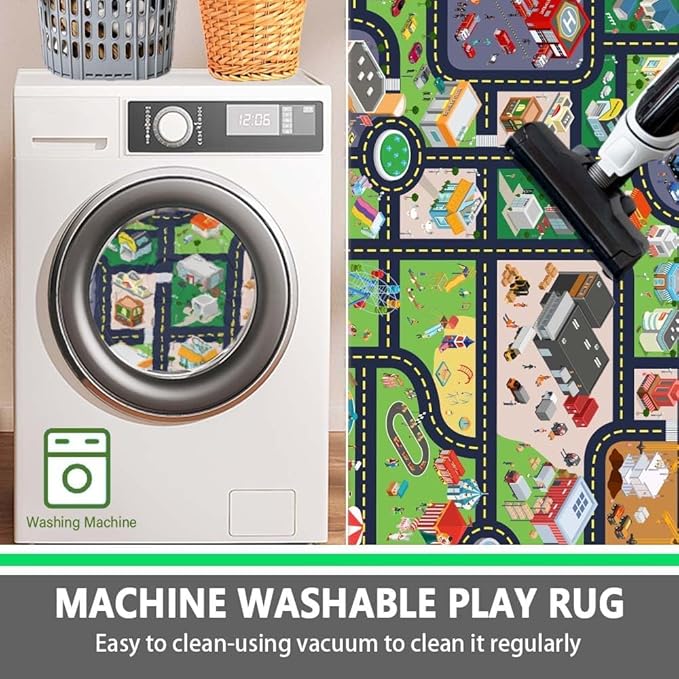 Kids Rug Playroom Car Rug Play Mat City Life Road Rug for Cars Fun City Map for Track Toys,Carpet for Bedroom Boys (city01, 5.2×7.9ft/63×94in)