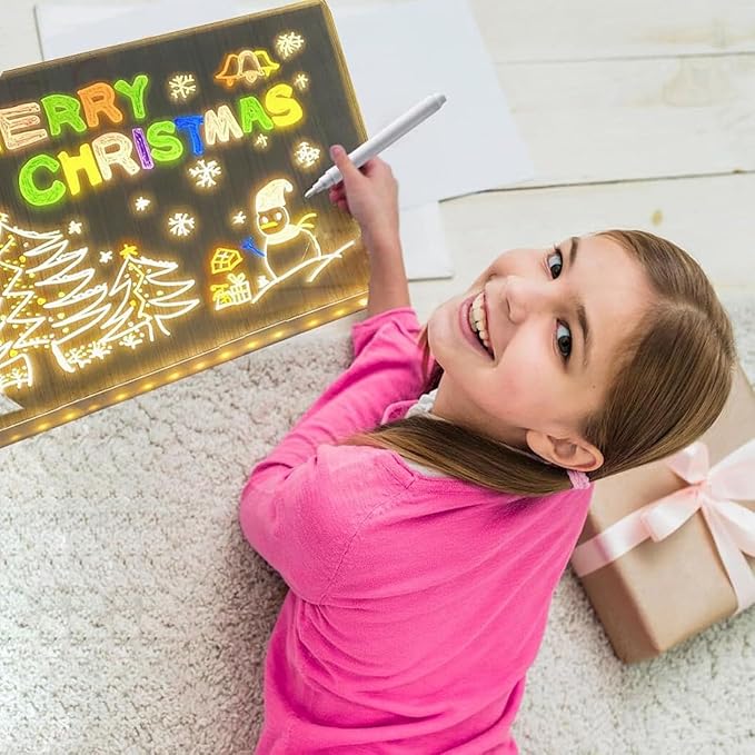 LED Note Board with 7 Colors Pen, Lighted Acrylic Dry Erase Board, 11.8 X 7.9” Glowing Acrylic Message Marker Board, LED Illuminated Drawing Board Light Up Dry Erase Board for Office School Home