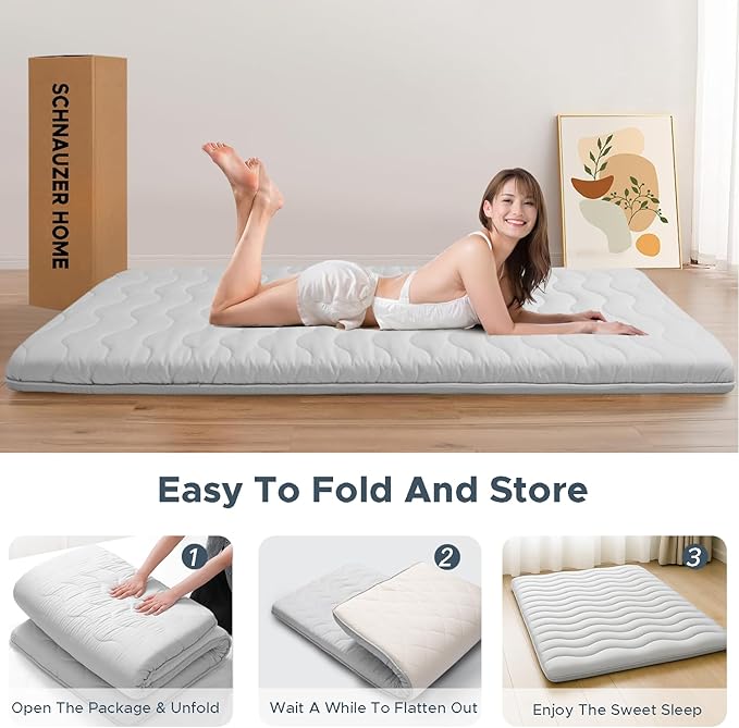 Japanese Floor Mattress, 100% High Density Comfortable Foam, 4" Thicken Grey Foldable Mattress Tatami Mat Sleeping Pad, Ideal for Comfort and Support, Kids Floor Lounger Pillow Bed Sofa (Queen)