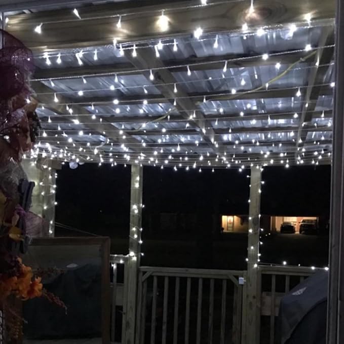 QITONG 165ft 500 LED White String Lights Outdoor Waterproof, 8 Modes Christmas Light Plug-in, Clear Wire Christmas Tree Light Indoor