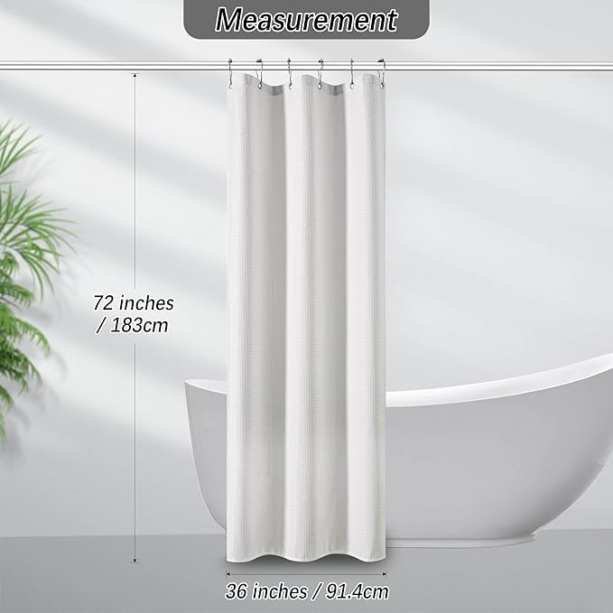 Modern Shower Curtain for Stall - Water Repellent Waffle Textured 256GSM Heavy Duty Half Size Shower Curtains for Bath Tubs, Hotel Quality Narrow Bath Curtain Set with 6 Hooks, 36Wx72H
