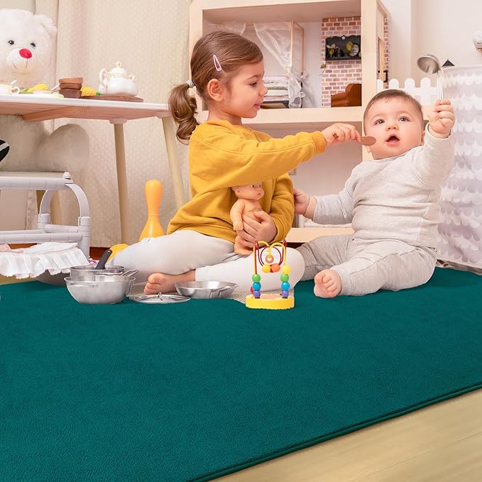 Soft Rugs for Living Room 5x7 Teal Green, Minimalist Area Rug for Bedroom Nursery Dining Table Dorm, Throw Rugs for Men Boys Girls Kids Room Indoor Floor Carpets