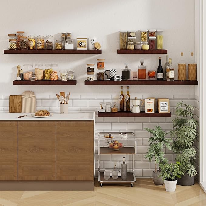 fuqing Floating Shelves for Wall - 36 Inch Natural Wood Shelves Set of 2-9.3 Inch Deep Wooden Wall Shelves with Upgraded Metal Brackets for Room