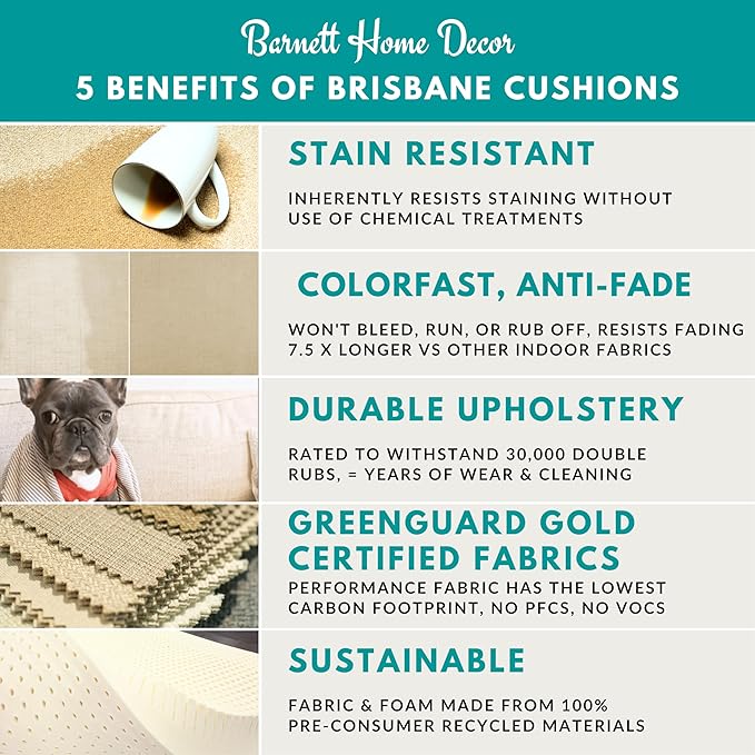 Barnett Home Decor Dining Chair Cushions with Ties, 16.5 x 18, Pack of 4 – Avante Green (Oatmeal) – Stain-Resistant Performance Fabric, Latex Foam Fill, Made in USA