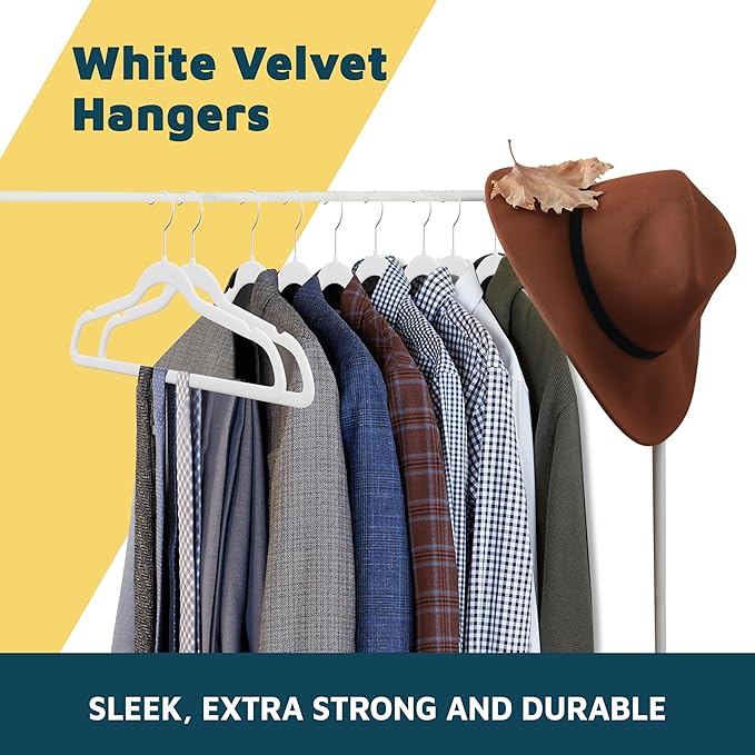 Velvet Clothes Hanger – with 360 Degree Swivel Hook and Non-Slip Shoulder Notch, Holds Up to 10 lbs, Heavy Duty Hanger Set, for Organizing Suit, Dress, Coat, and Clothes, Pack of 5, White