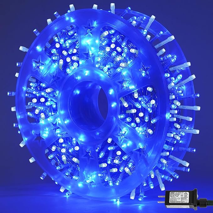 QITONG 500 LED String Lights Clear Wire Blue and White Led