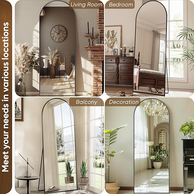 Antok Full Length Mirror, 21"x58" Floor Mirror with Stand, Hanging Mounted Mirrors for Bedroom, Living Room, Cloakroom, Dining Room, Black, Arched