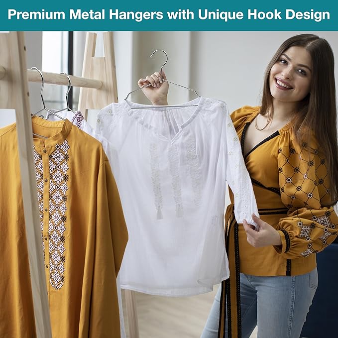 Luxurious Hanger Set Heavy Duty Metal Hangers with Unique Hook Design Durable & Sturdy Coat Hangers 4mm Thick Withstands 25lbs Weight Smooth Finish Compact Shirt Hangers - 40 Pack Chrome